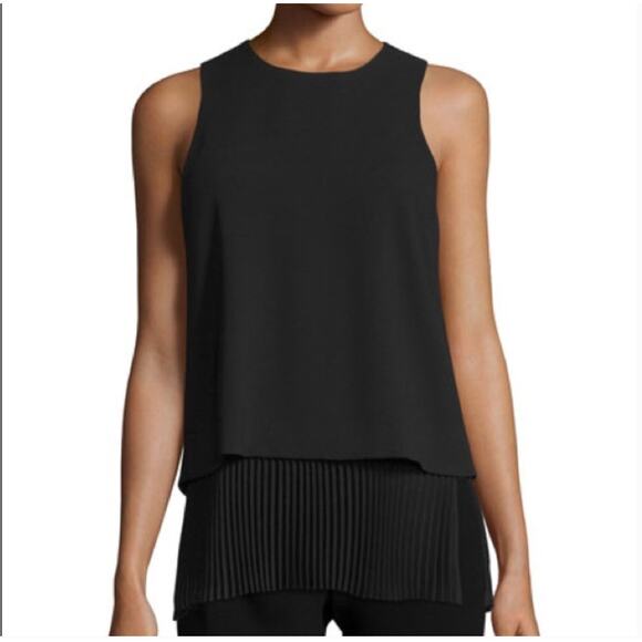 Theory S Womens Black Anastaza Winslow Layered Crepe Top Pleated Hem - Picture 1 of 9